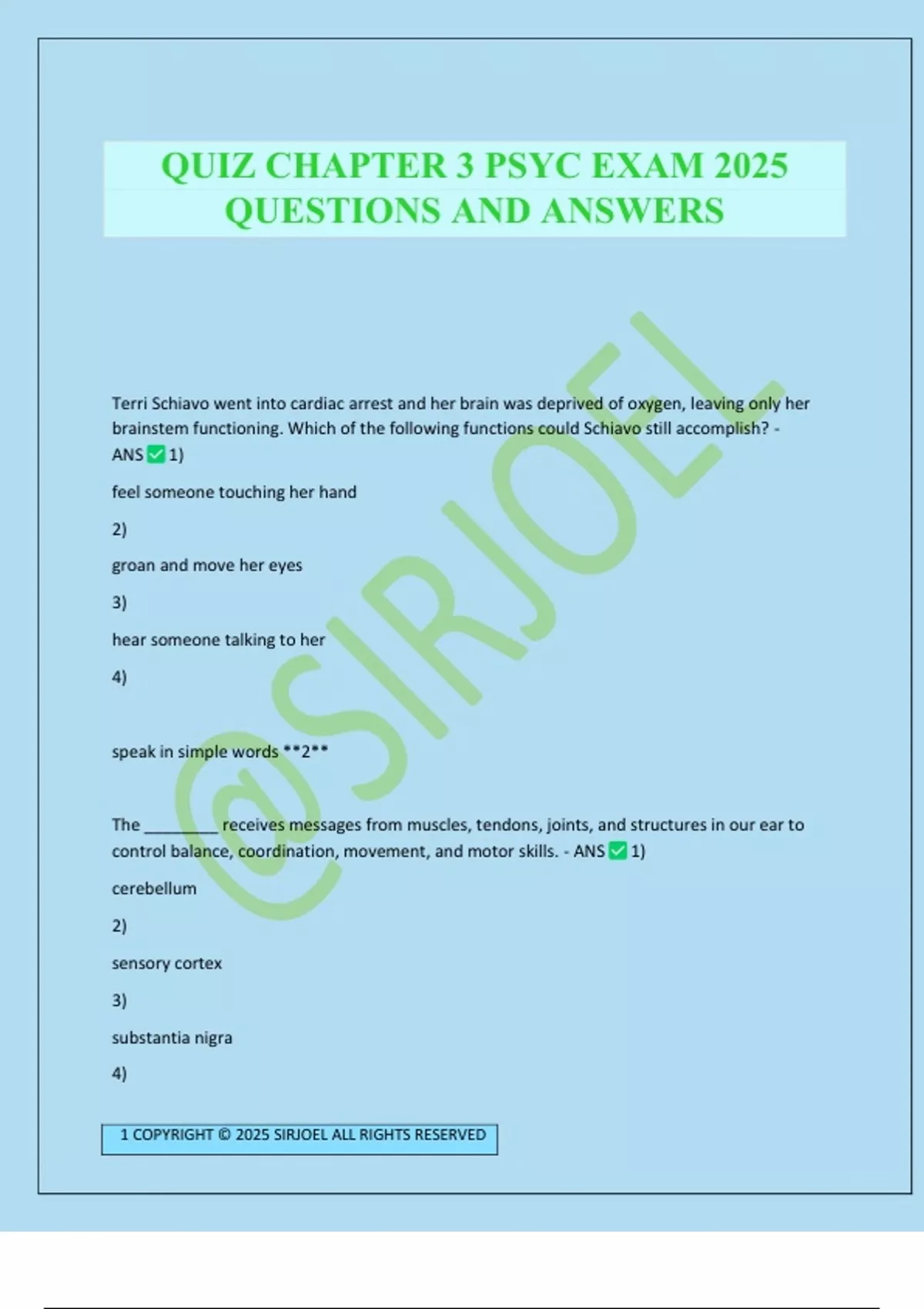 QUIZ CHAPTER 3 PSYC EXAM 2025 QUESTIONS AND ANSWERS - PSYC - Stuvia US