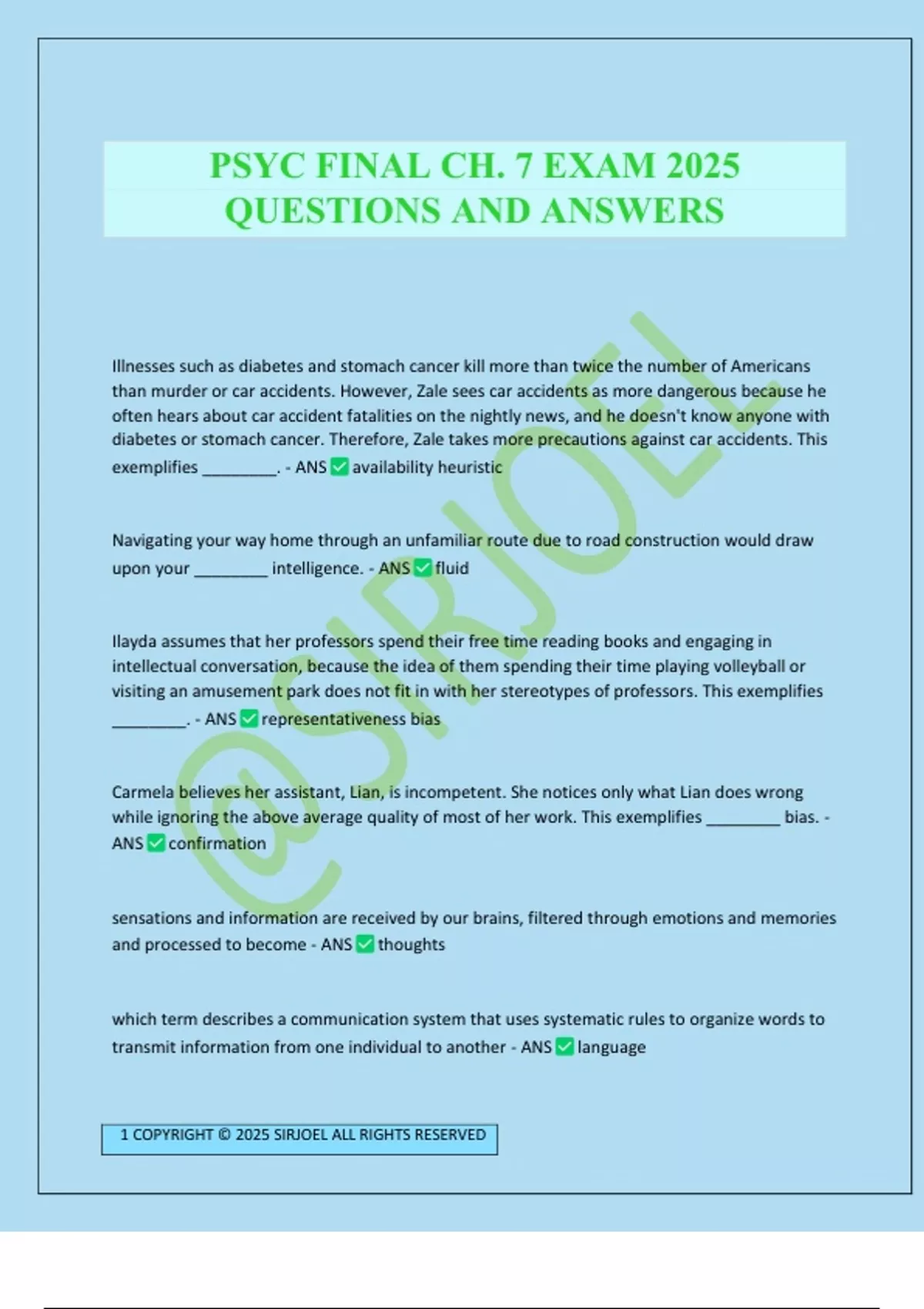 PSYC FINAL CH. 7 EXAM 2025 QUESTIONS AND ANSWERS - PSYC - Stuvia US