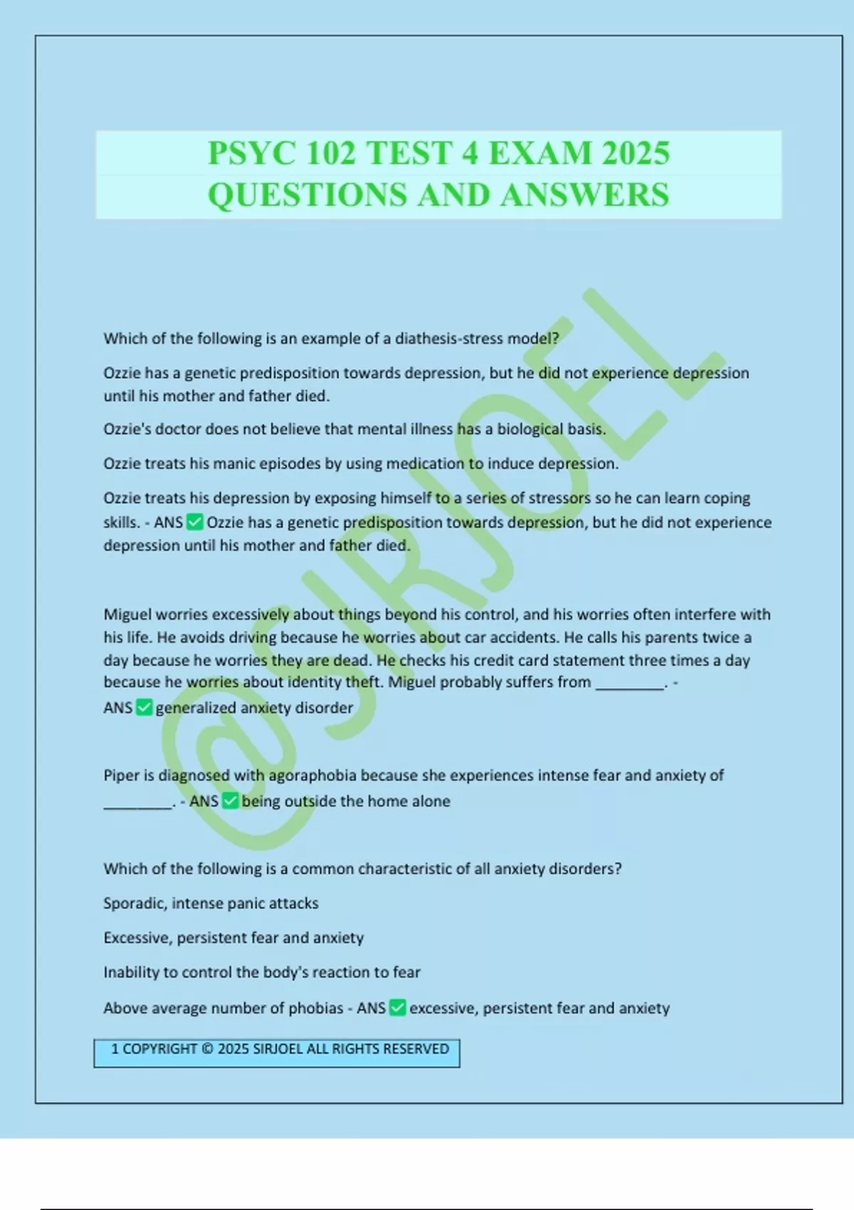 PSYC 102 TEST 4 EXAM 2025 QUESTIONS AND ANSWERS - PSYC - Stuvia US
