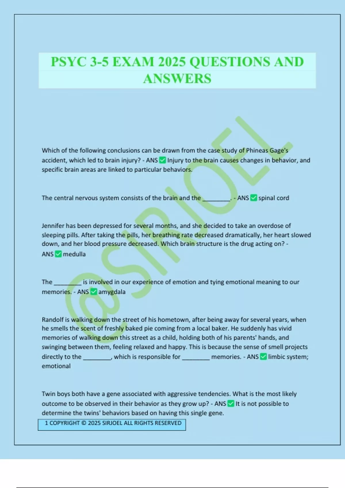 PSYC 3-5 EXAM 2025 QUESTIONS AND ANSWERS - PSYC - Stuvia US