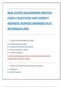 REAL ESTATE SALESPERSON PRACTICE  EXAM 2 QUESTIONS AND CORRECT  ANSWERS &lpar;VERIFIED ANSWERS&rpar; PLUS  RATIONALES 2025