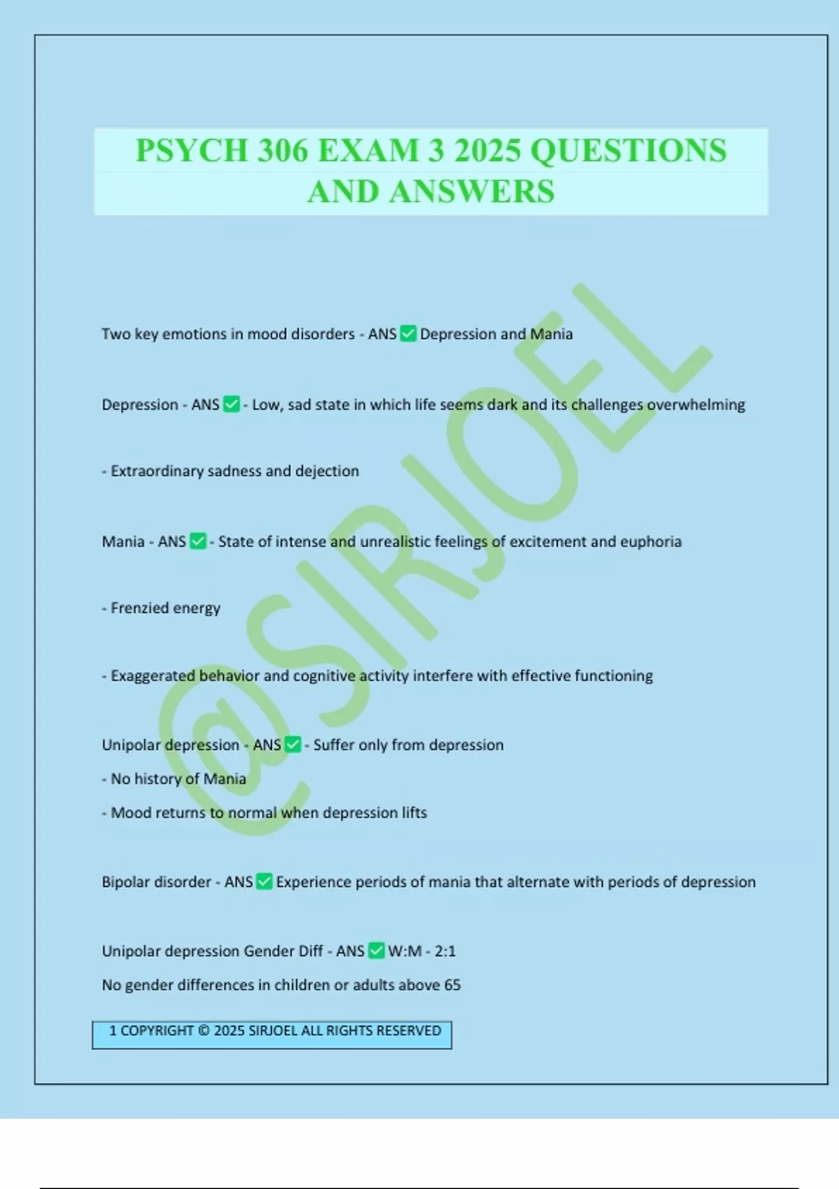 PSYCH 306 EXAM 3 2025 QUESTIONS AND ANSWERS - PSYCH 306 - Stuvia US