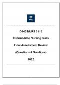 NURS 3118 D445 Intermediate Nursing Skills - FA Review &lpar;Qns & Ans&rpar; 