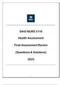 NURS 3116 &lpar;D443&rpar; Health Assessment - FA Review &lpar;Qns & Ans&rpar;