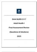 NURS 3117 &lpar;D444&rpar; Adult Health I - FA Review &lpar;Qns & Ans&rpar;