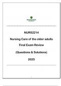 NUR2214 Nursing Care of the Older Adults - Final Exam Review 