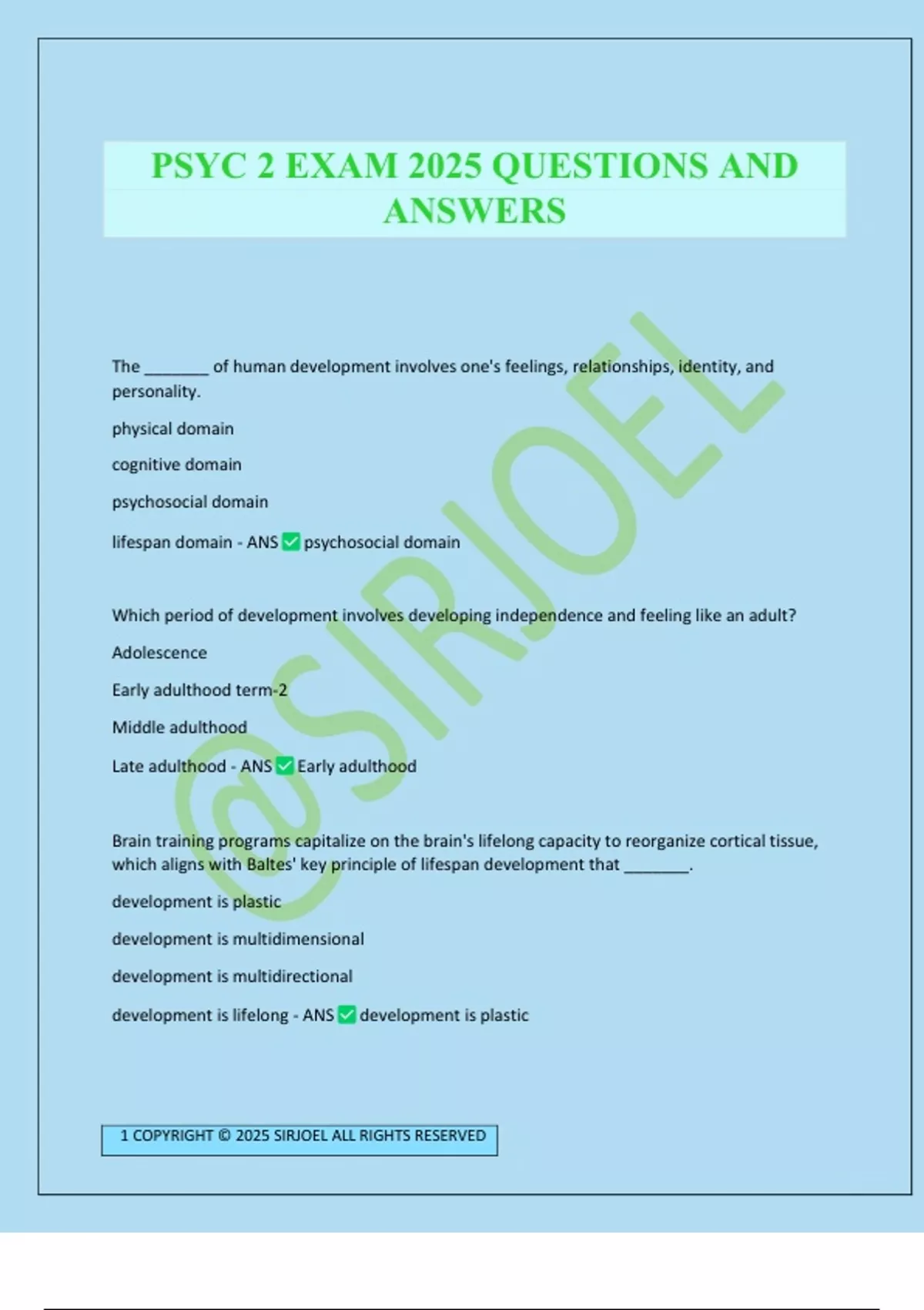 PSYC 2 EXAM 2025 QUESTIONS AND ANSWERS - PSYC - Stuvia US