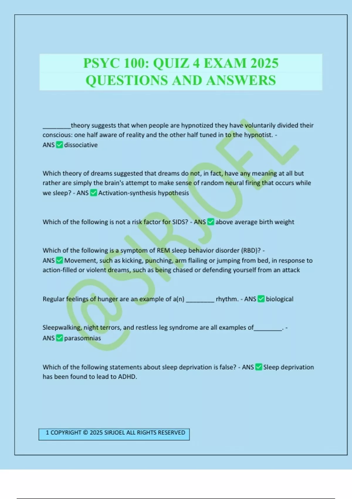 PSYC 100: QUIZ 4 EXAM 2025 QUESTIONS AND ANSWERS - PSYC - Stuvia US