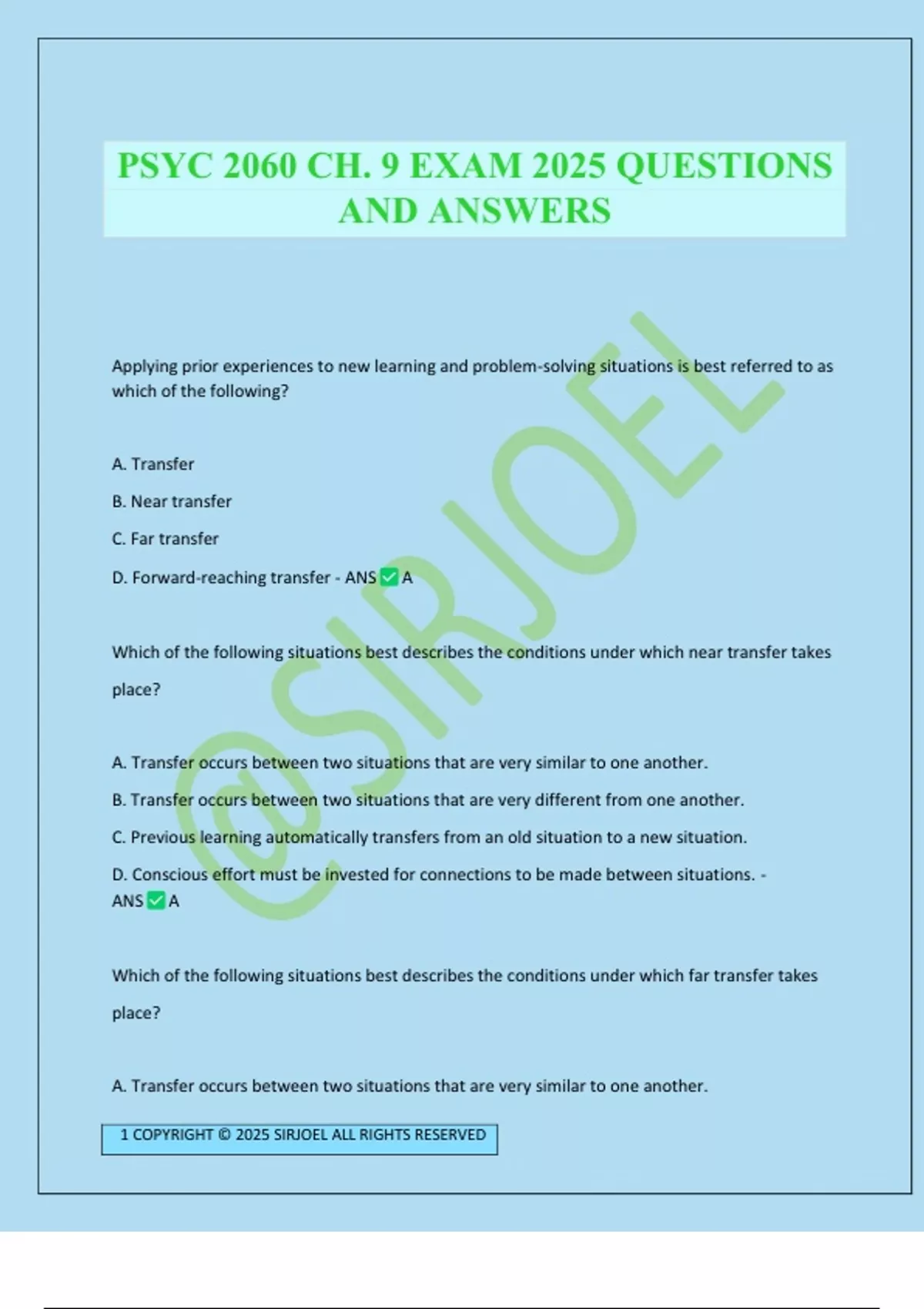 PSYC 2060 CH. 9 EXAM 2025 QUESTIONS AND ANSWERS - PSYC - Stuvia US