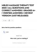 MBLEX MASSAGE THERAPY TEST 2025 &vert; ALL QUESTIONS AND CORRECT ANSWERS &vert; GRADED A&plus; &vert; VERIFIED ANSWERS &vert; NEWEST VERSION &lpar;JUST RELEASED&rpar;