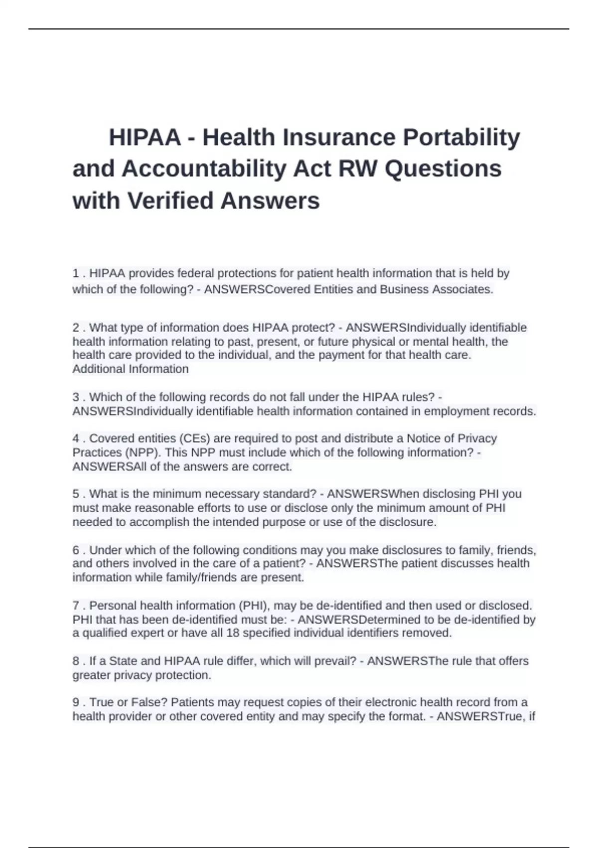 HIPAA - Health Insurance Portability and Accountability Act RW ...