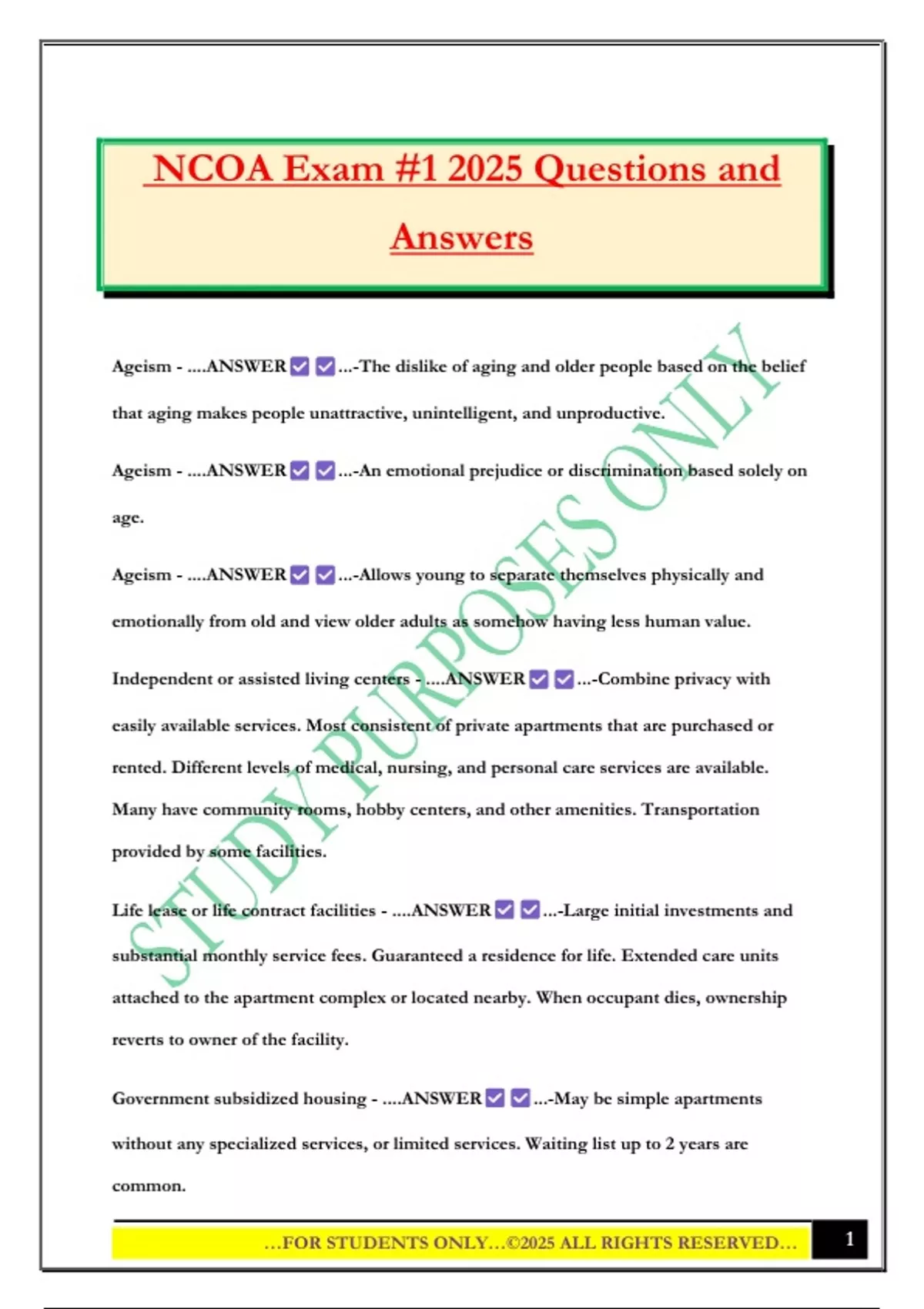 NCOA Exam #1 2025 Questions and Answers - NCOA - Stuvia US