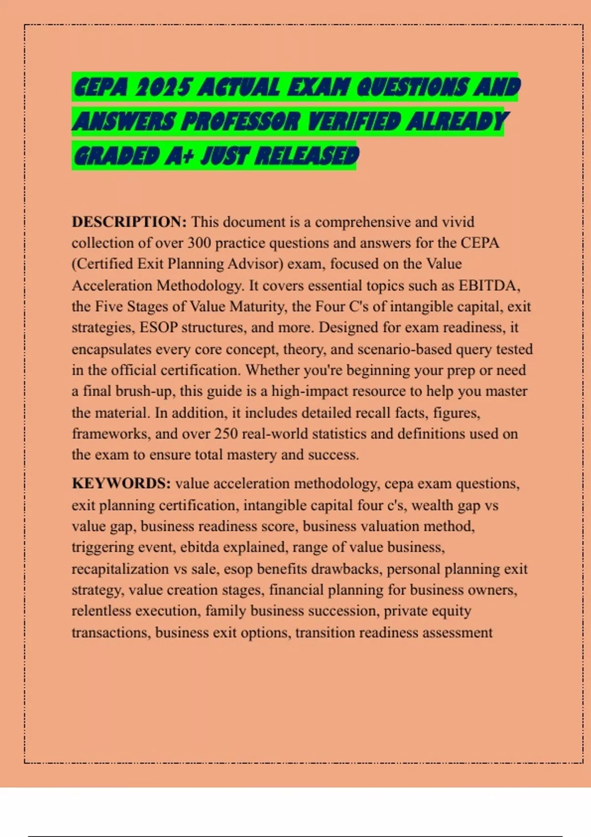 CEPA 2025 ACTUAL EXAM QUESTIONS AND ANSWERS PROFESSOR VERIFIED ALREADY ...