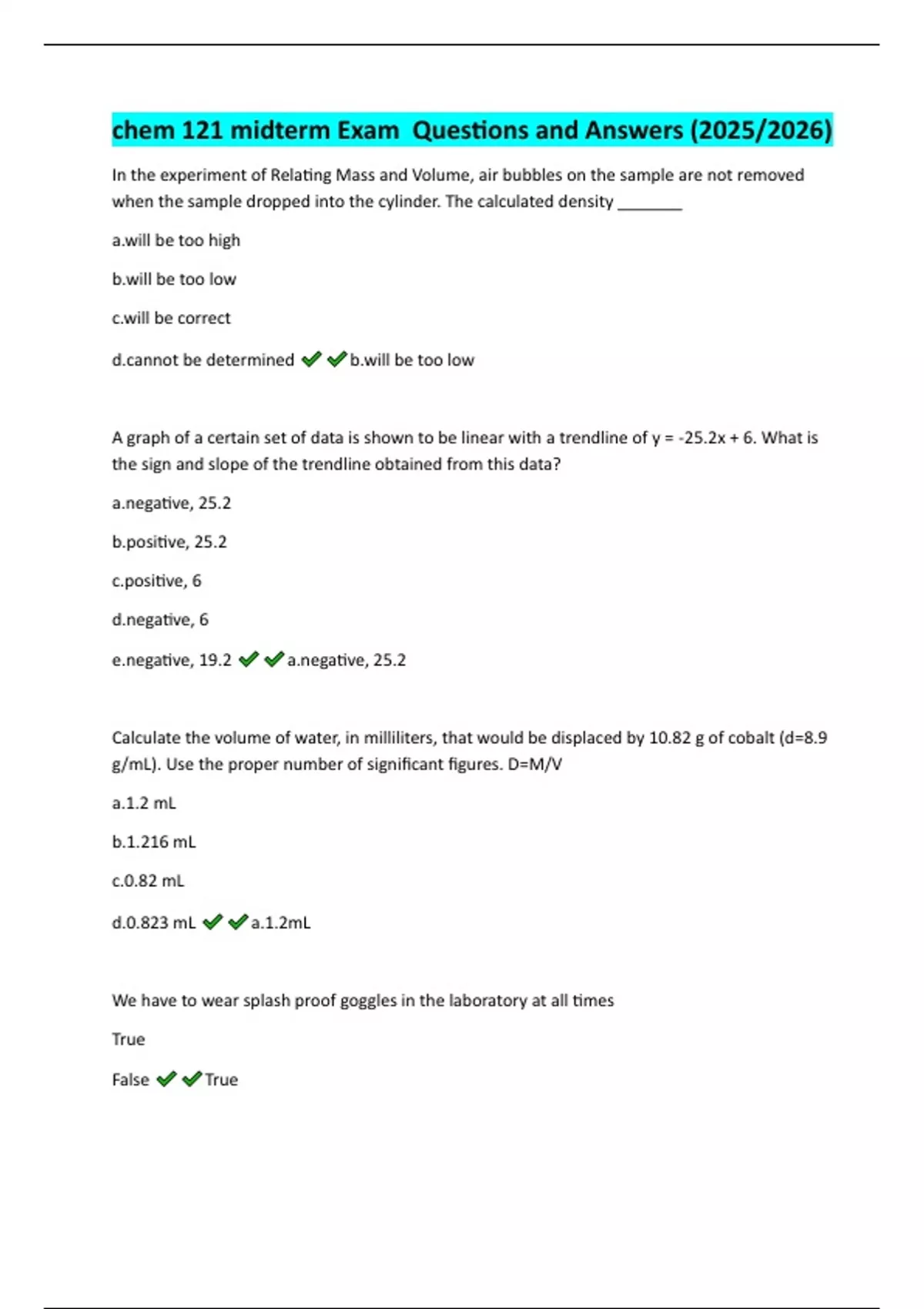 chem 121 midterm Exam Questions and Answers (2025/2026) - CHEM 121 ...