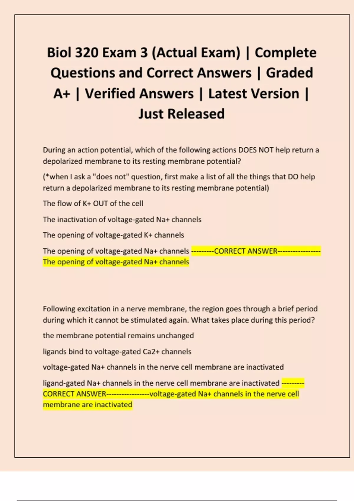 Biol 320 Exam 3 (Actual Exam) | Complete Questions and Correct Answers ...