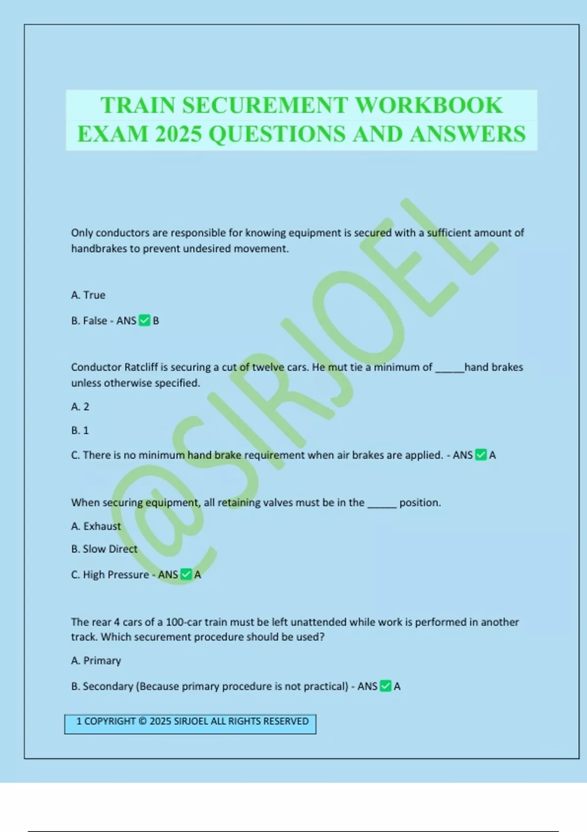 TRAIN SECUREMENT WORKBOOK EXAM 2025 QUESTIONS AND ANSWERS - TRAIN ...