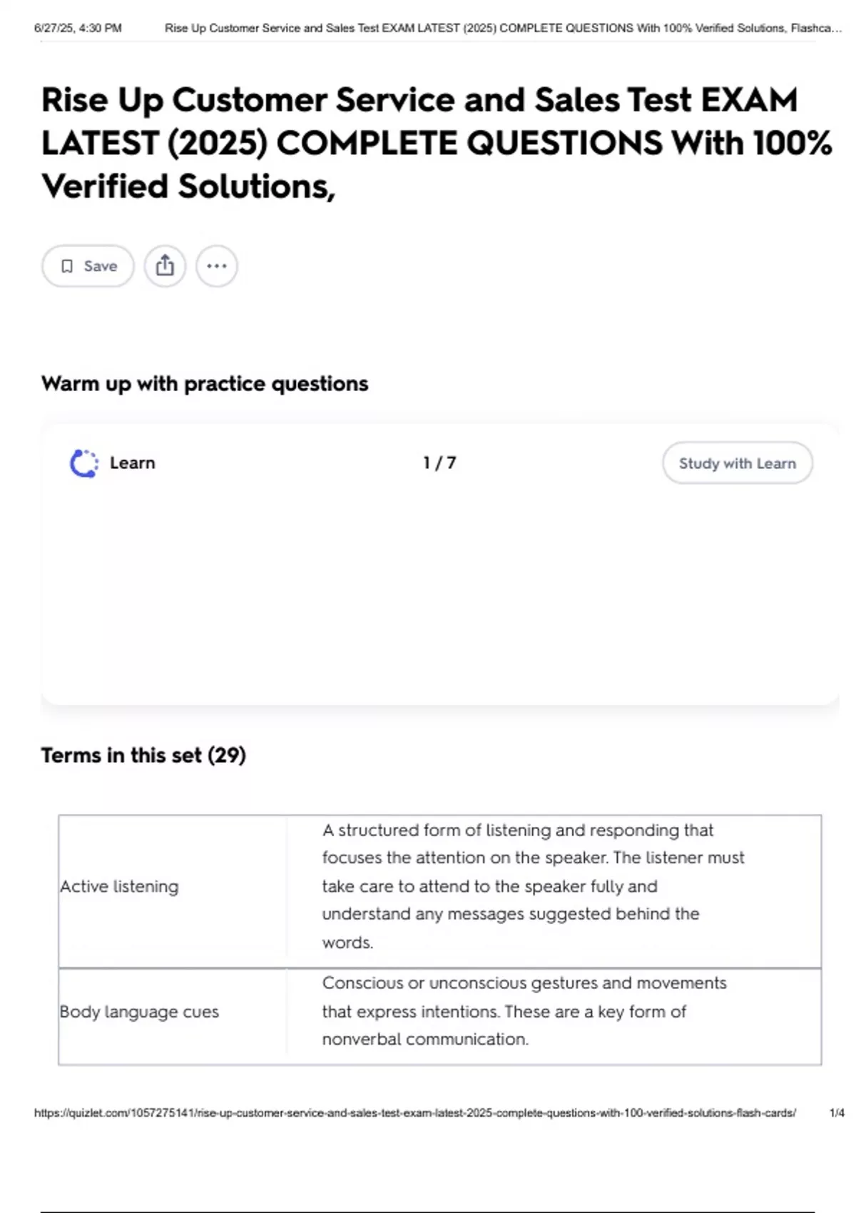 Rise Up Customer Service and Sales Test EXAM LATEST (2025) COMPLETE ...