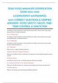 TEXAS FOOD MANAGER CERTIFICATION EXAM 2025&ndash;2026 &lpar;LEARN2SERVE 360TRAINING&rpar; 100&percnt; CORRECT QUESTIONS & VERIFIED ANSWERS &vert; FOOD SAFETY&comma; HACCP&comma; TIME- TEMP CONTROL & SANITATION