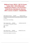 Midterm Exam&colon; NR511 &sol; NR 511 &lpar;Latest Update 2024 &sol; 2025&rpar; Differential Diagnosis & Primary Care Practicum &vert; Exam Review Questions & Answers&vert; 100&percnt; Correct &vert; Grade A - Chamberlain