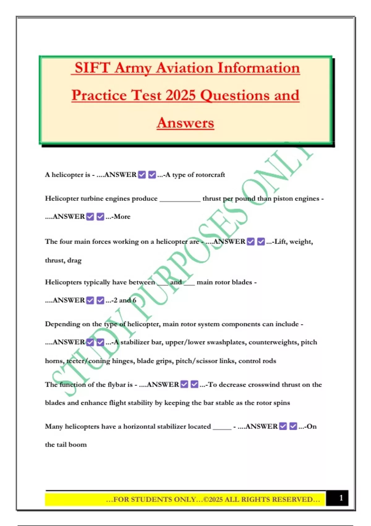 SIFT Army Aviation Information Practice Test 2025 Questions and Answers ...