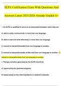 SLPA Certification Exam With Questions And  Answers Latest 2025&sol;2026 Already Graded A&plus;