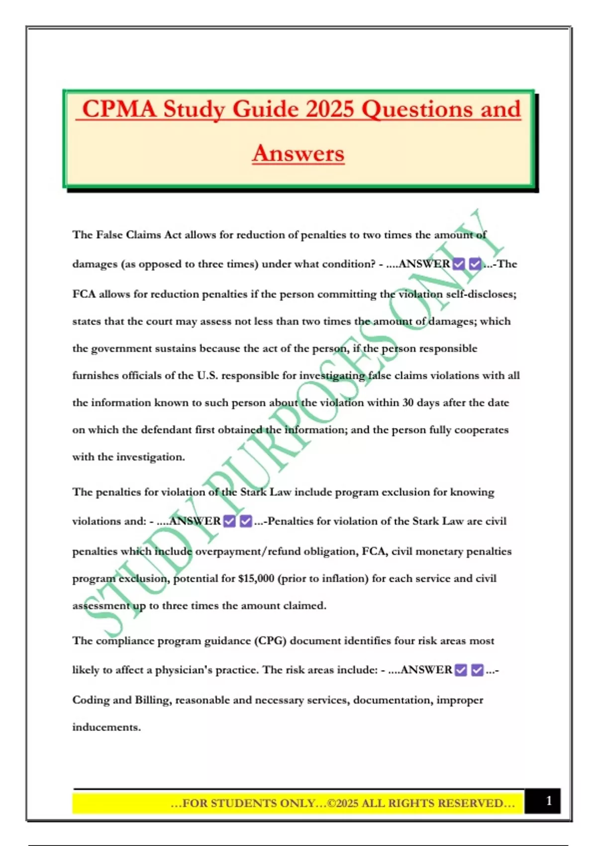 CPMA Study Guide 2025 Questions and Answers - CPMA - Stuvia US