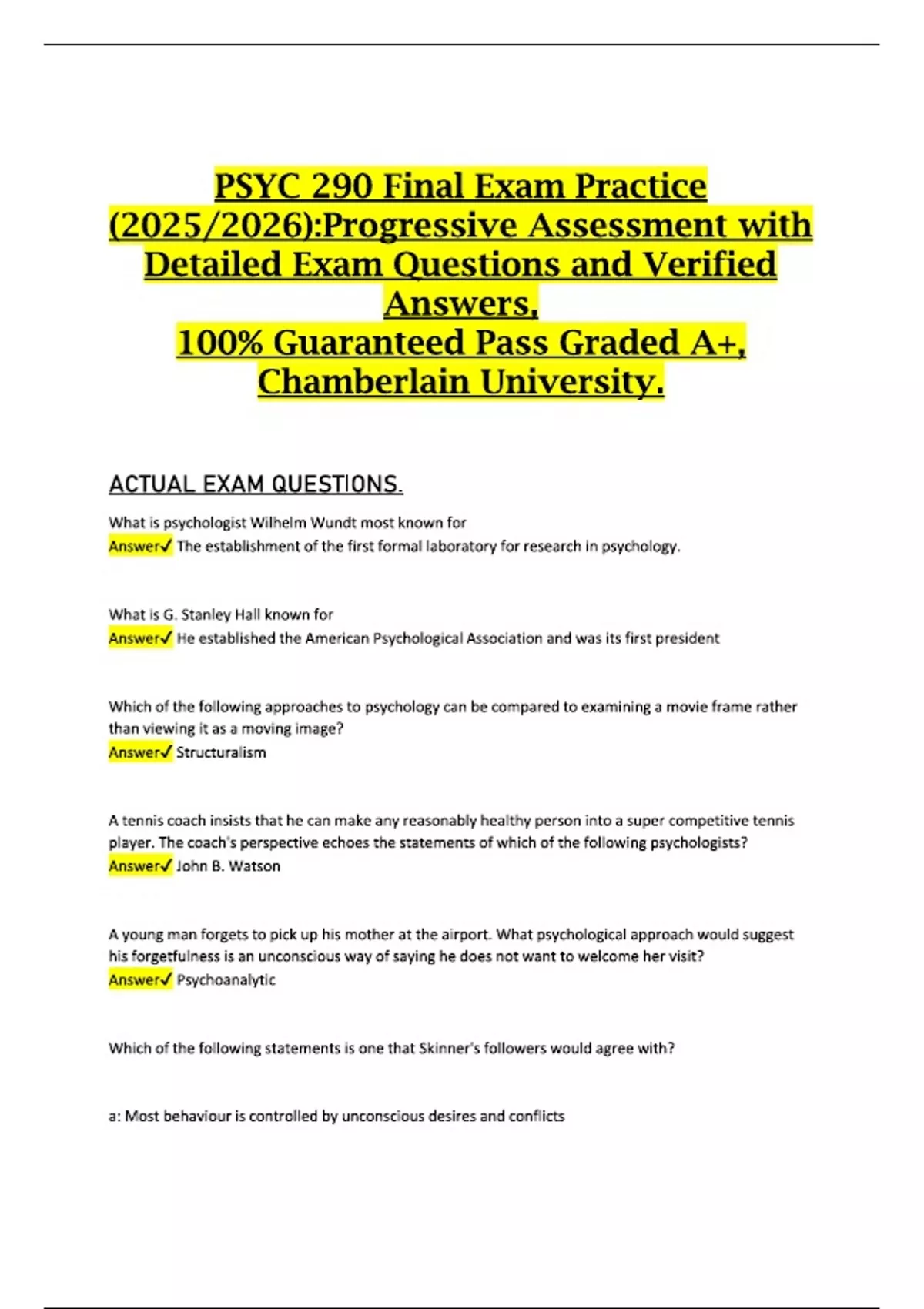 PSYC 290 Final Exam Practice (2025/2026):Progressive Assessment with ...
