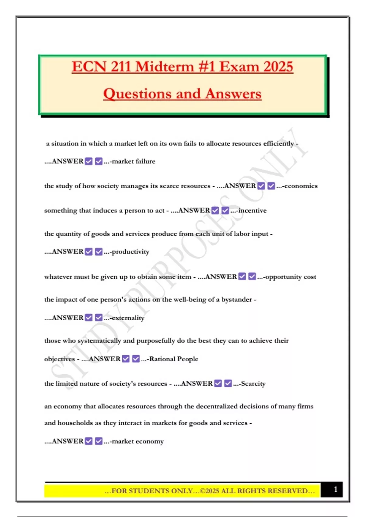 ECN 211 Midterm #1 Exam 2025 Questions and Answers - ECN 211 - Stuvia US