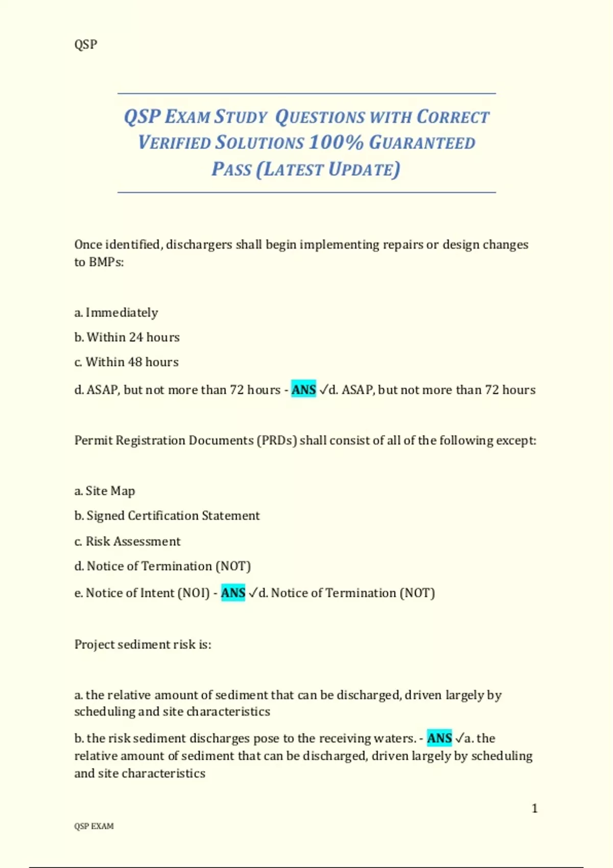 QSP EXAM STUDY QUESTIONS WITH CORRECT VERIFIED SOLUTIONS 100% ...