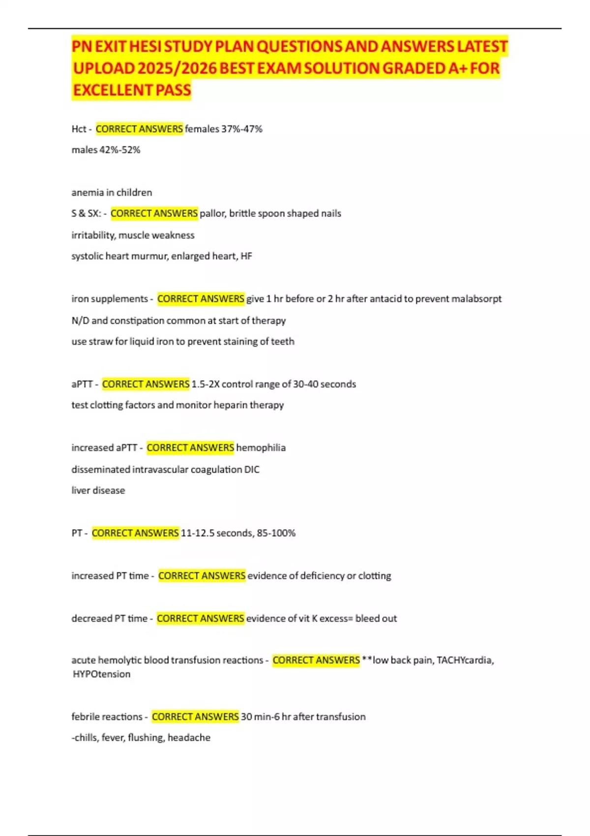 PN EXIT HESI STUDY PLAN QUESTIONS AND ANSWERS LATEST UPLOAD 2025/2026 ...