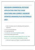 MICHIGAN COMMERCIAL PESTICIDE  APPLICATORS PRACTICE EXAM QUESTIONS AND CORRECT ANSWERS  &lpar;VERIFIED ANSWERS&rpar; PLUS RATIONALES  2025