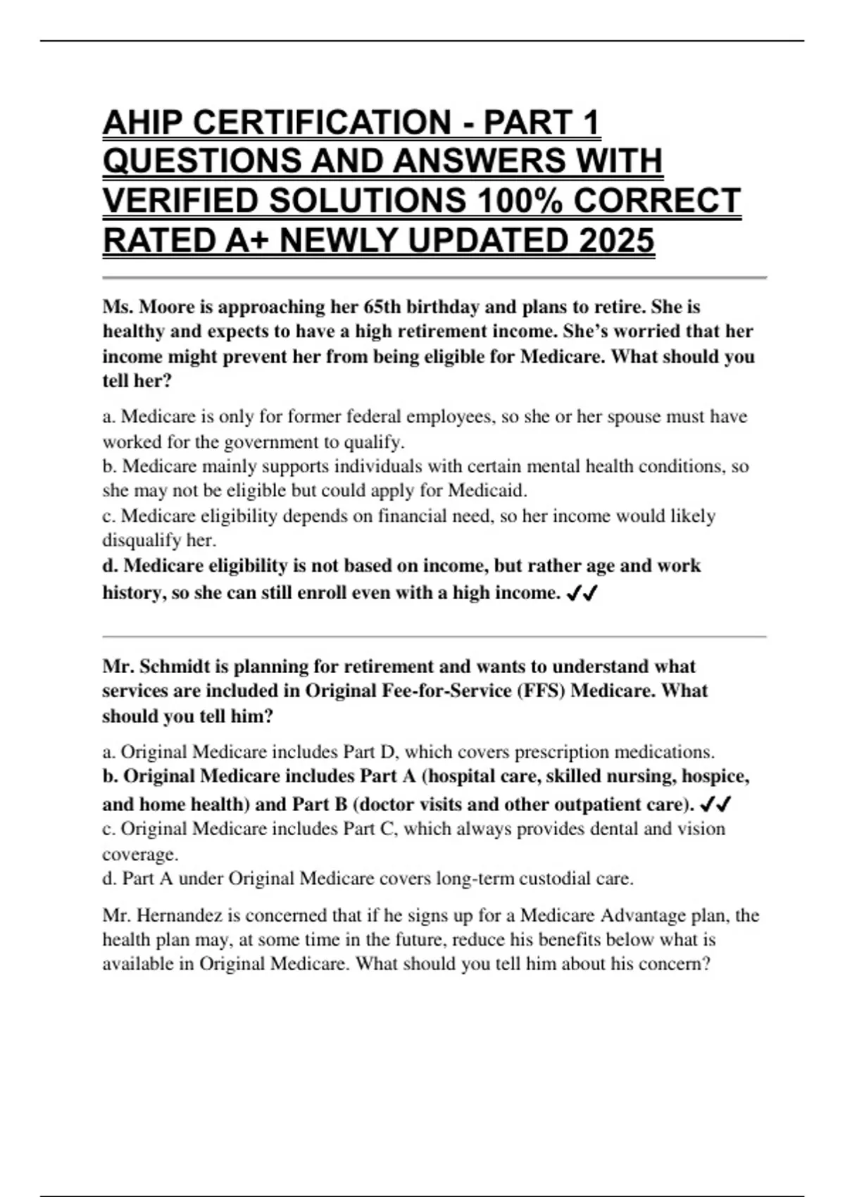 AHIP CERTIFICATION - PART 1 QUESTIONS AND ANSWERS WITH VERIFIED ...