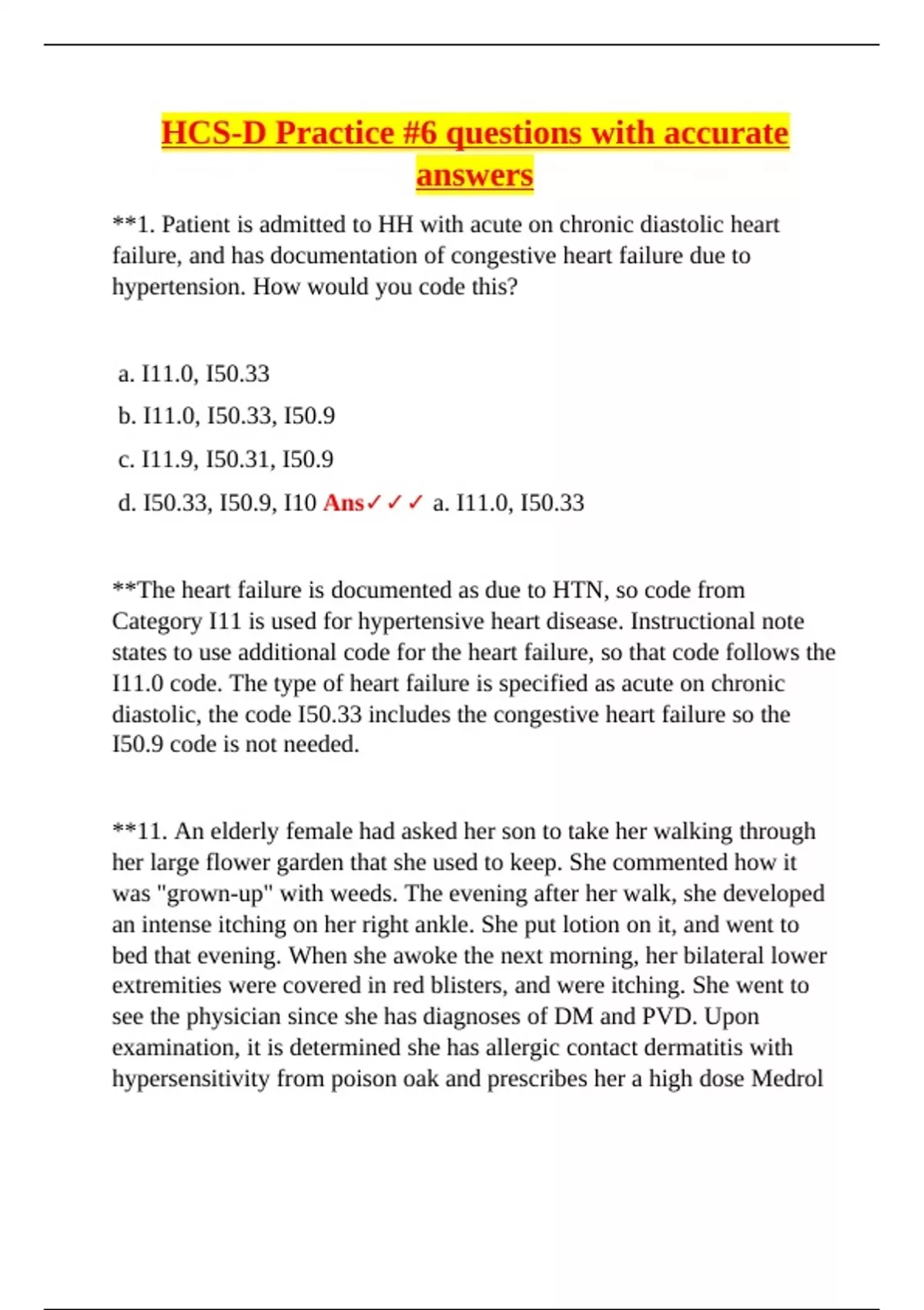Home Health Coding Notes HCS-D Practice #6 | 80 Questions with Accurate Answers | Advanced ICD ...