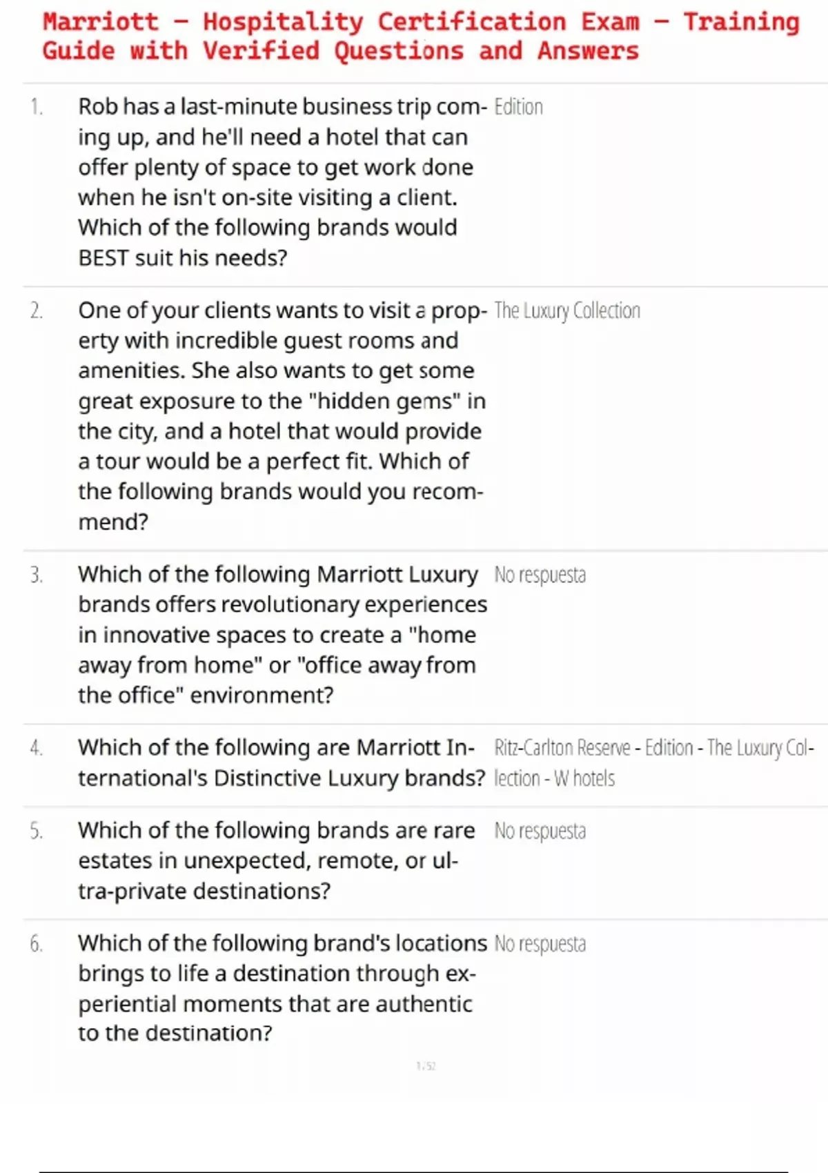 Marriott – Hospitality Certification Exam – Training Guide with ...