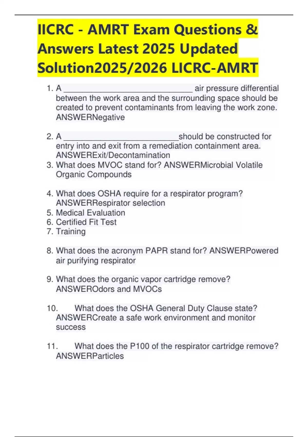 IICRC - AMRT Exam Questions & Answers Latest 2025 Updated Solution2025 ...