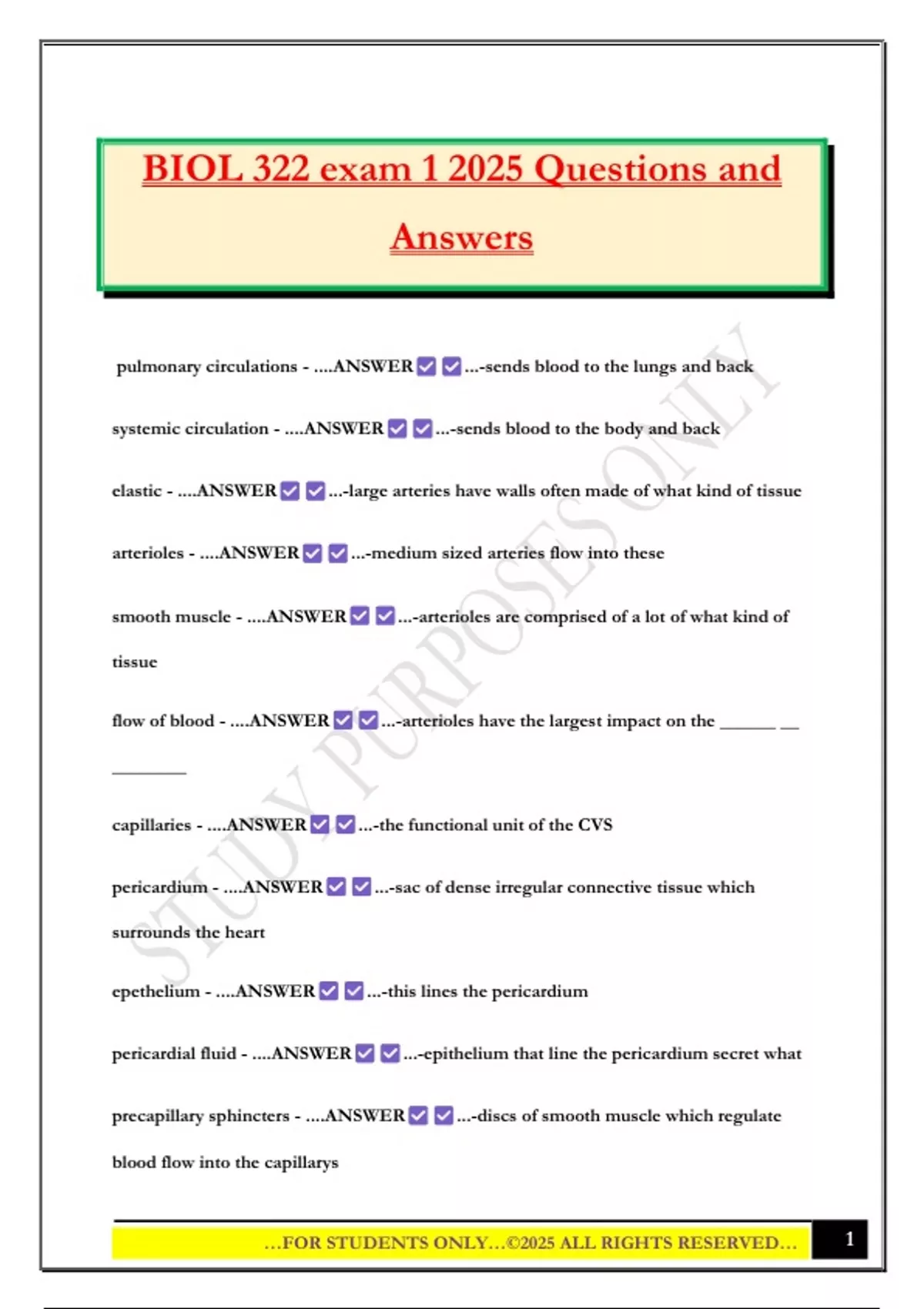 BIOL 322 exam 1 2025 Questions and Answers - BIO 322 - Stuvia US