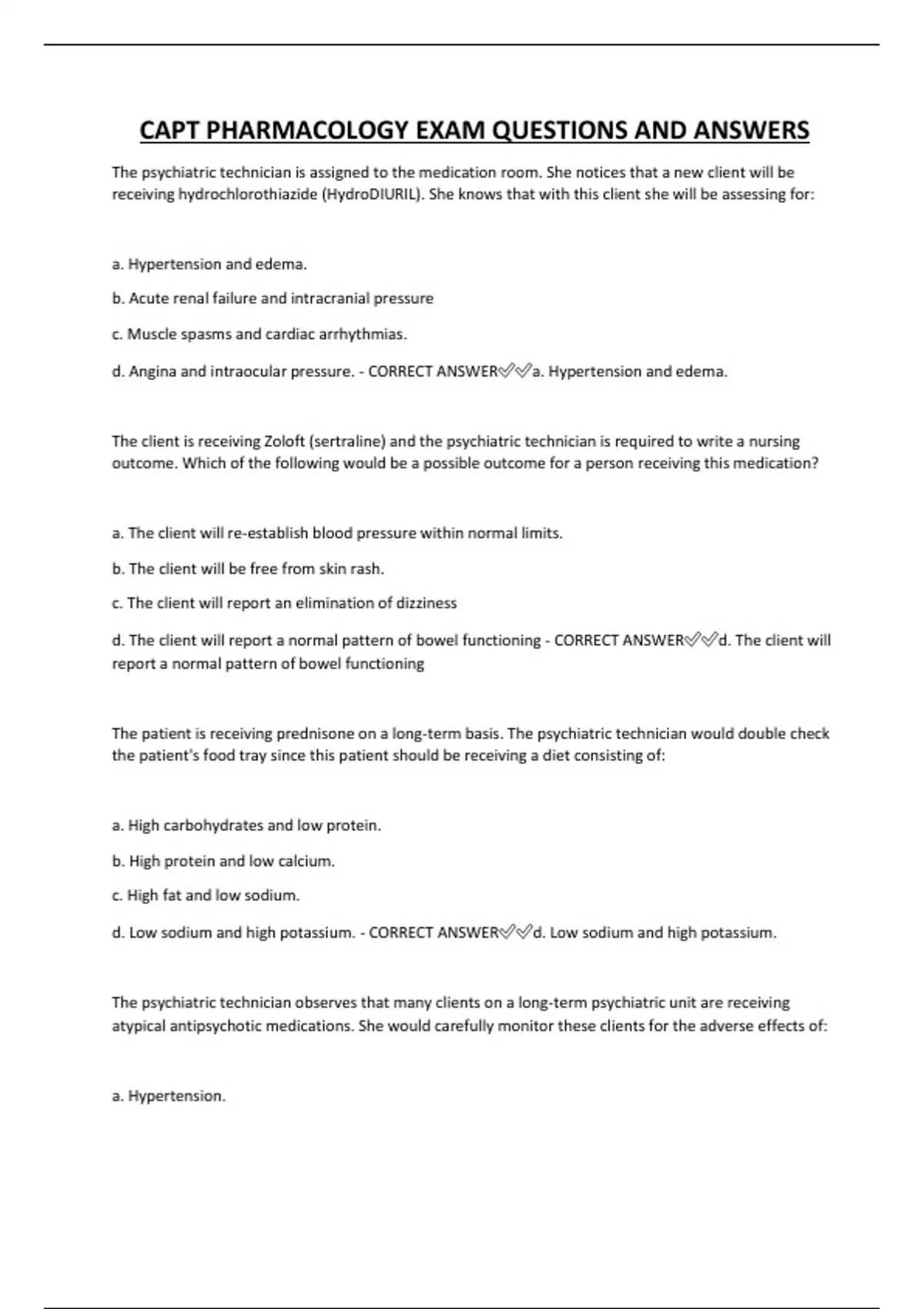 CAPT PHARMACOLOGY EXAM QUESTIONS AND ANSWERS - CAPT PHARMACOLOGY ...