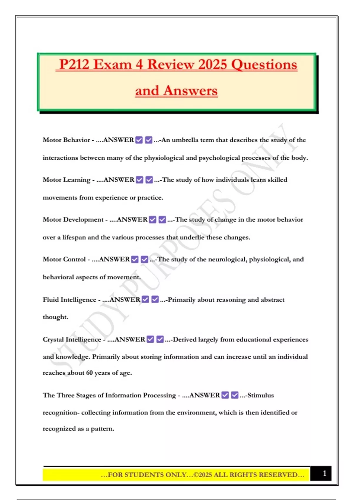 P212 P212 Exam 4 Review 2025 Questions and Answers - IUPUI - Stuvia US