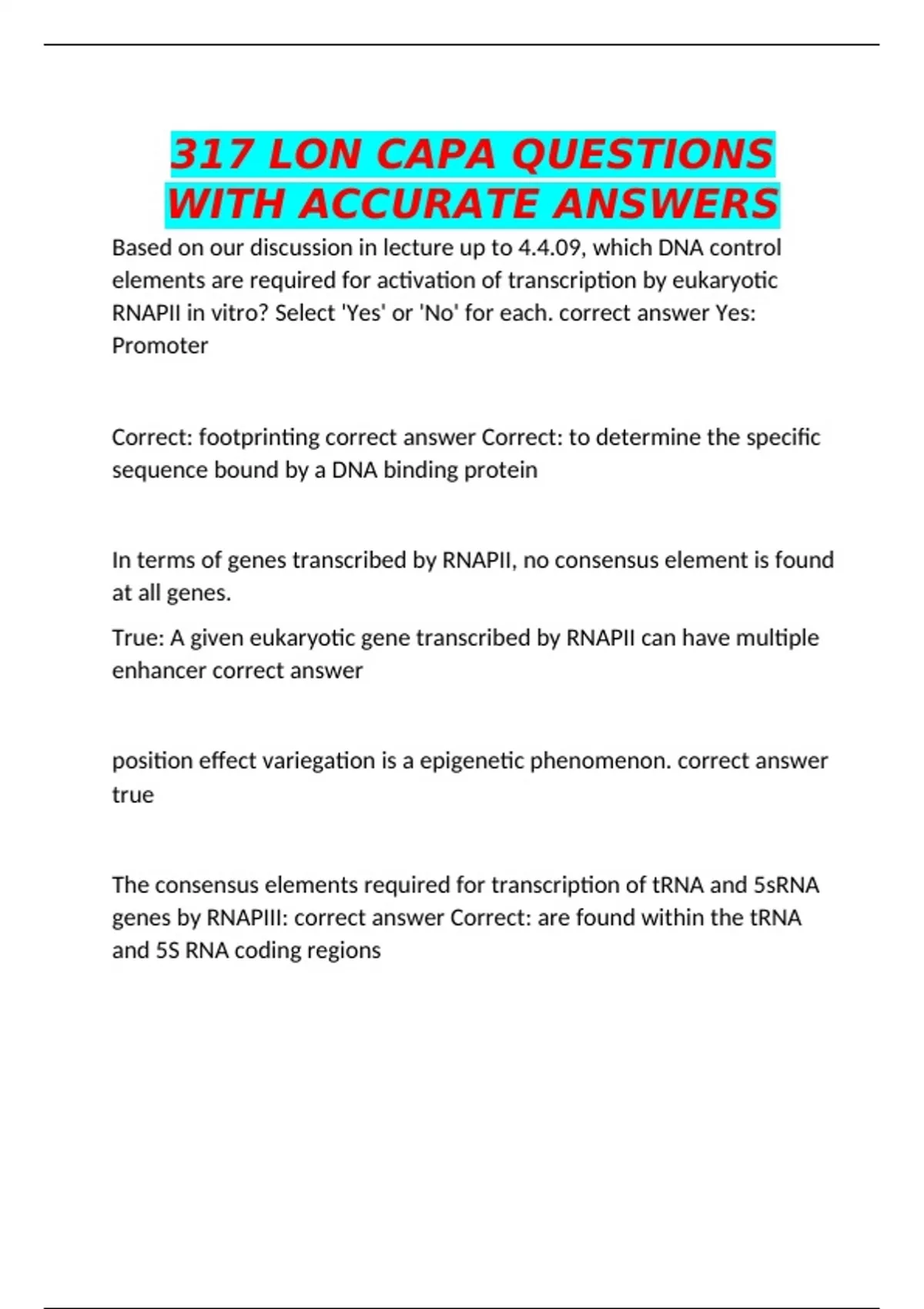 317 LON CAPA QUESTIONS WITH ACCURATE ANSWERS - Lon - Stuvia US