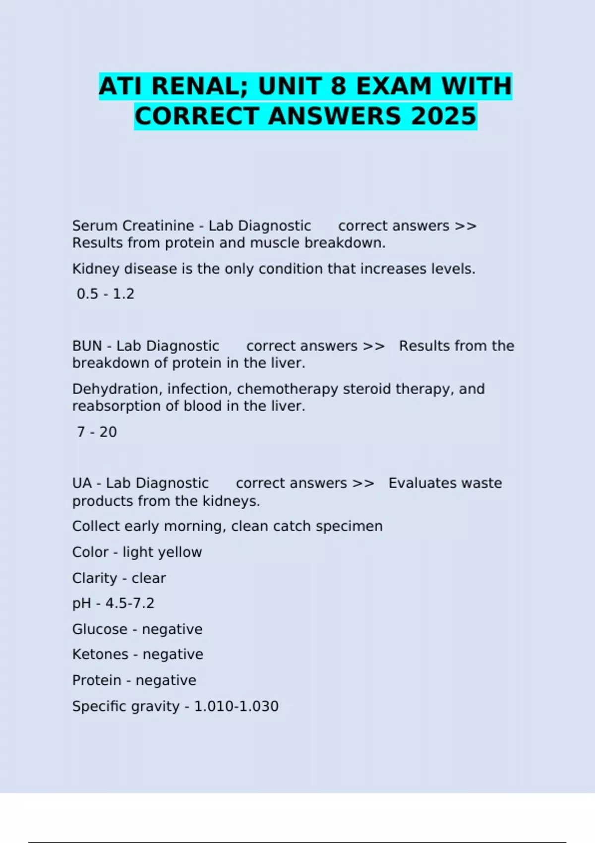 ATI RENAL; UNIT 8 EXAM WITH CORRECT ANSWERS 2025 - ATI RENAL; UNIT 8 EX ...