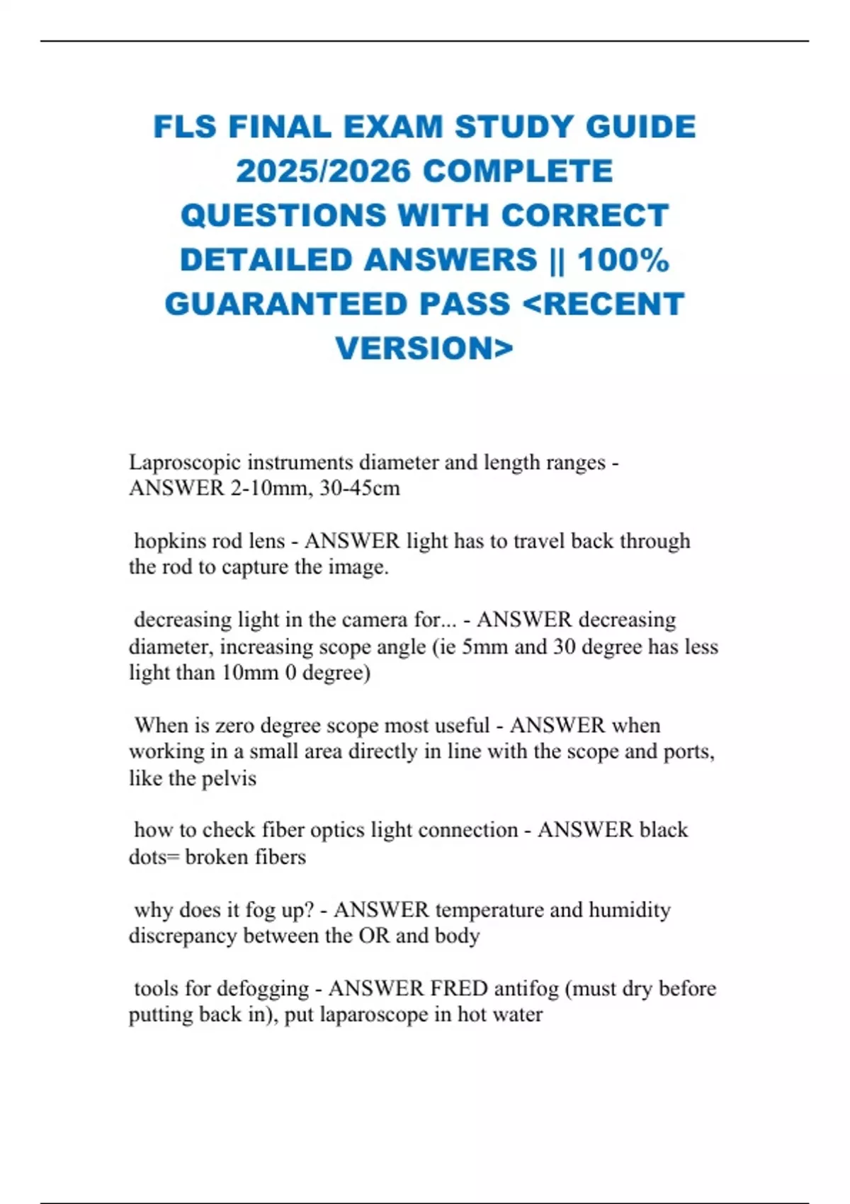 FLS FINAL EXAM STUDY GUIDE 2025/2026 COMPLETE QUESTIONS WITH CORRECT ...
