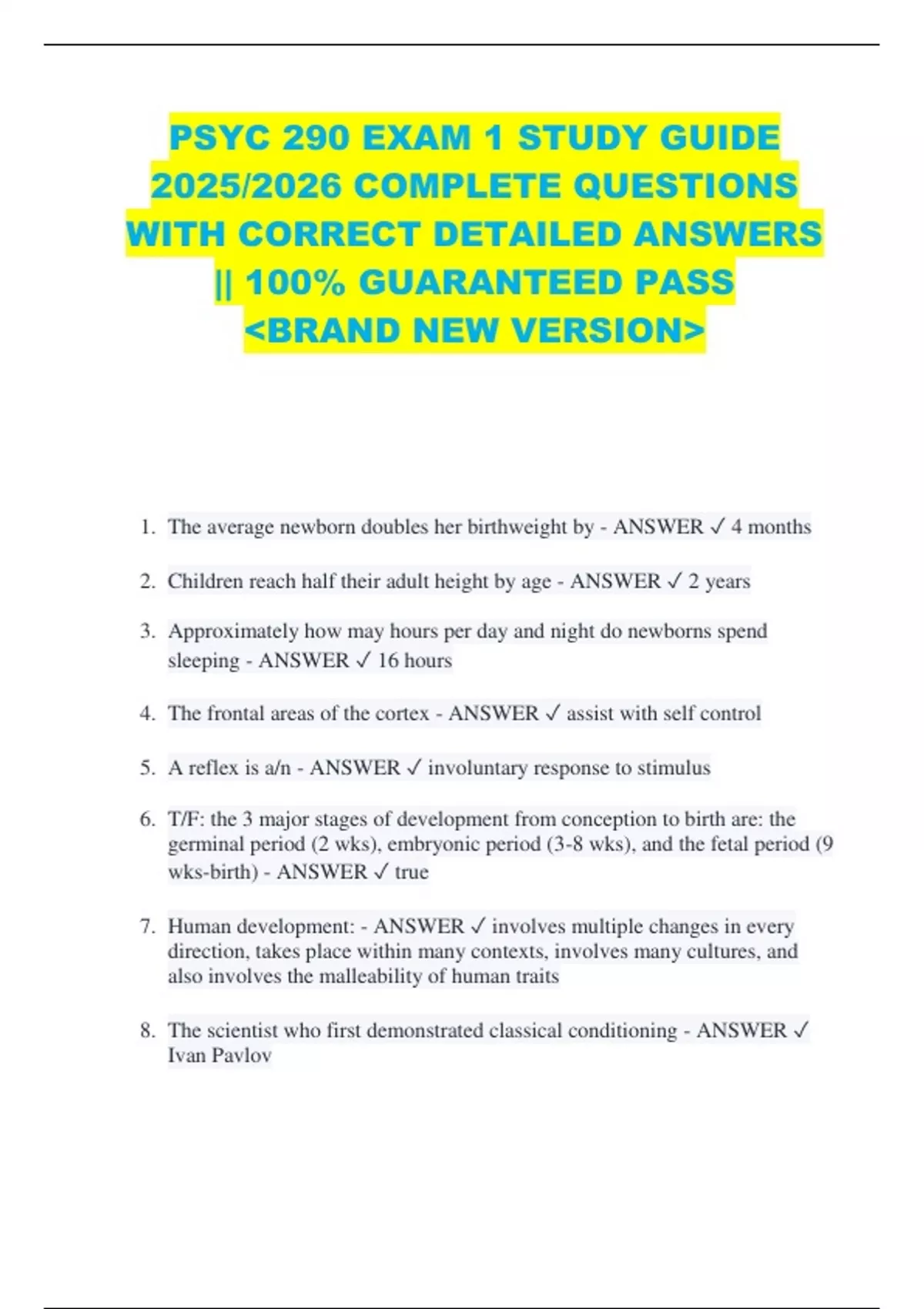 PSYC 290 EXAM 1 STUDY GUIDE 2025/2026 COMPLETE QUESTIONS WITH CORRECT ...