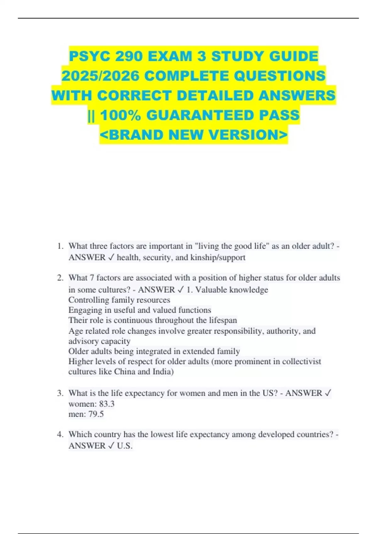 PSYC 290 EXAM 3 STUDY GUIDE 2025/2026 COMPLETE QUESTIONS WITH CORRECT ...