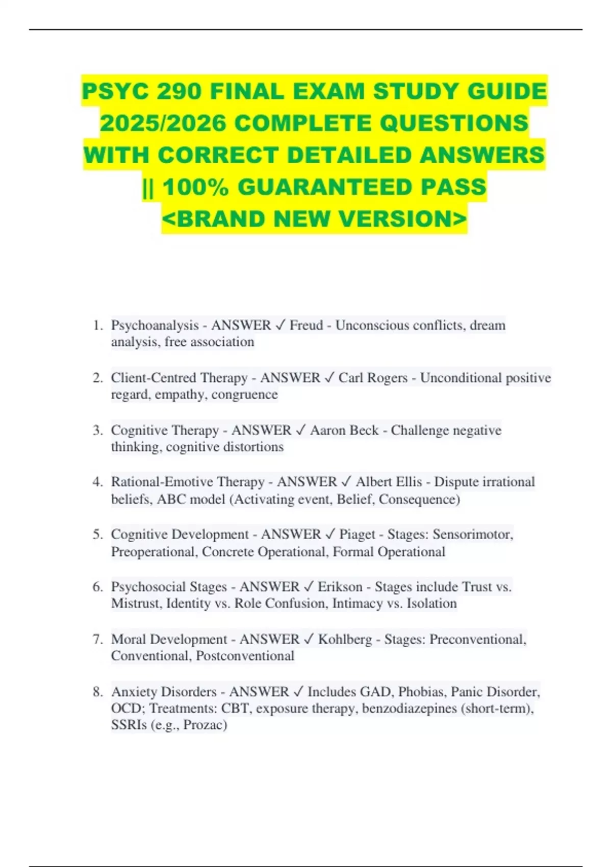 PSYC 290 FINAL EXAM STUDY GUIDE 2025/2026 COMPLETE QUESTIONS WITH ...