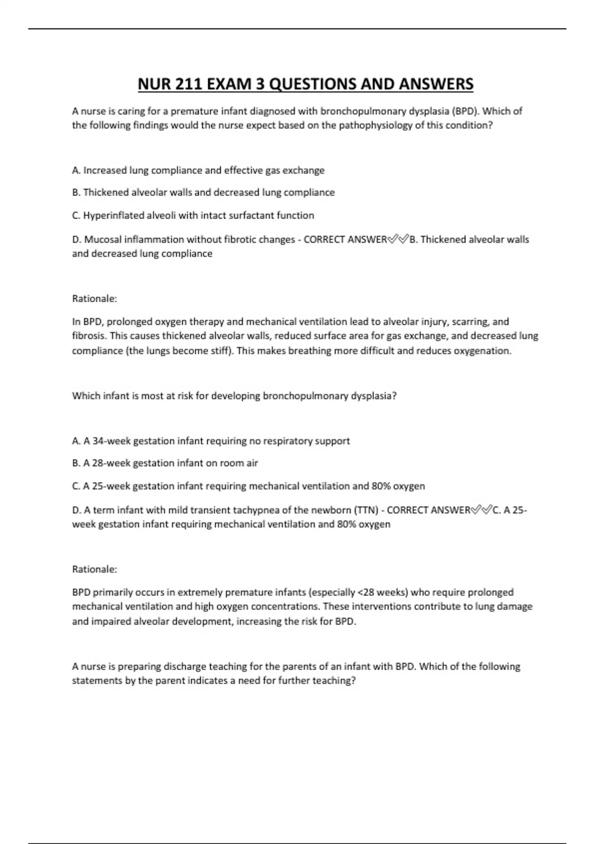 NUR 211 EXAM 3 QUESTIONS AND ANSWERS - NUR 211 - Stuvia US