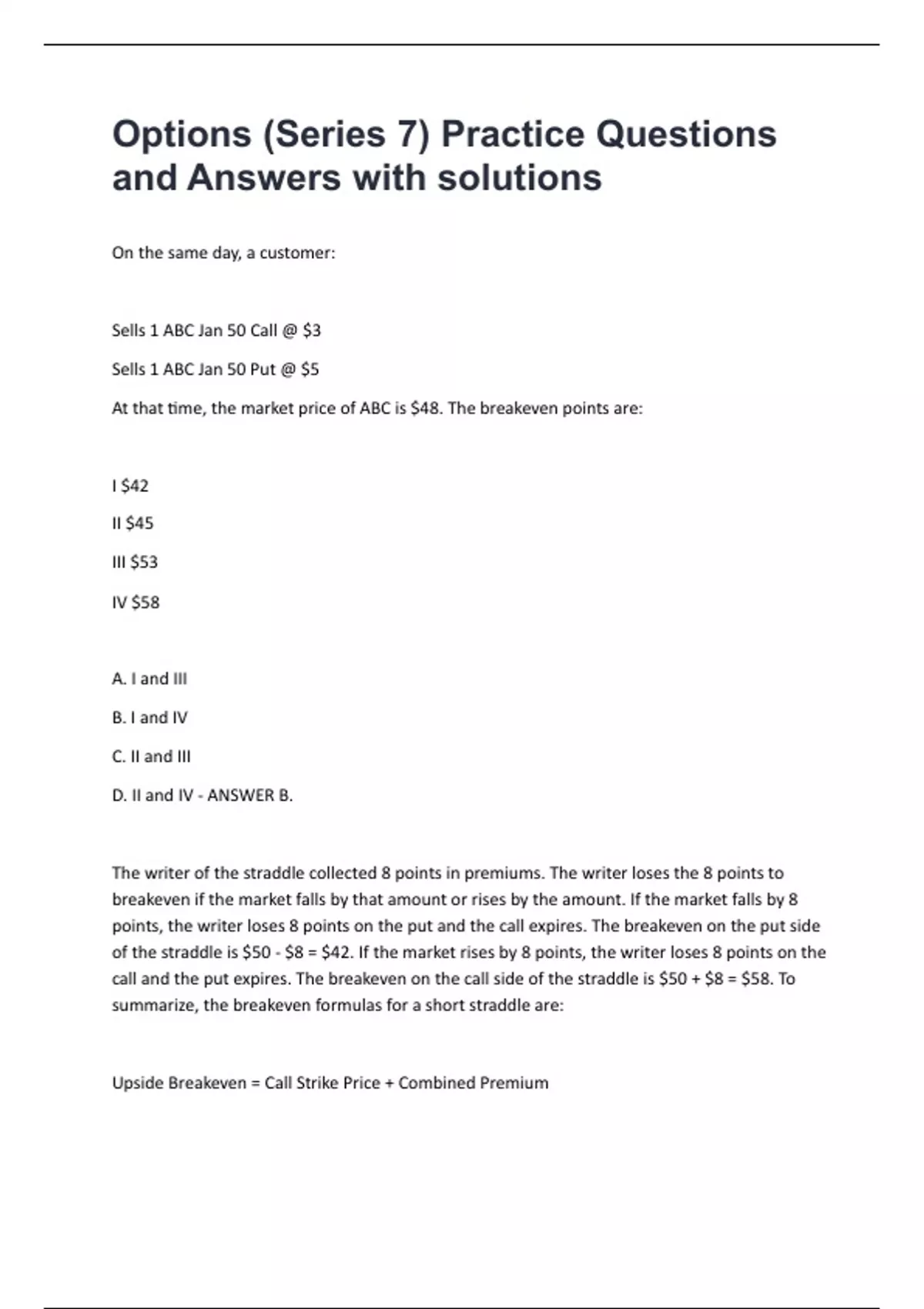 Options (Series 7) Practice Questions and Answers with solutions - TAP ...