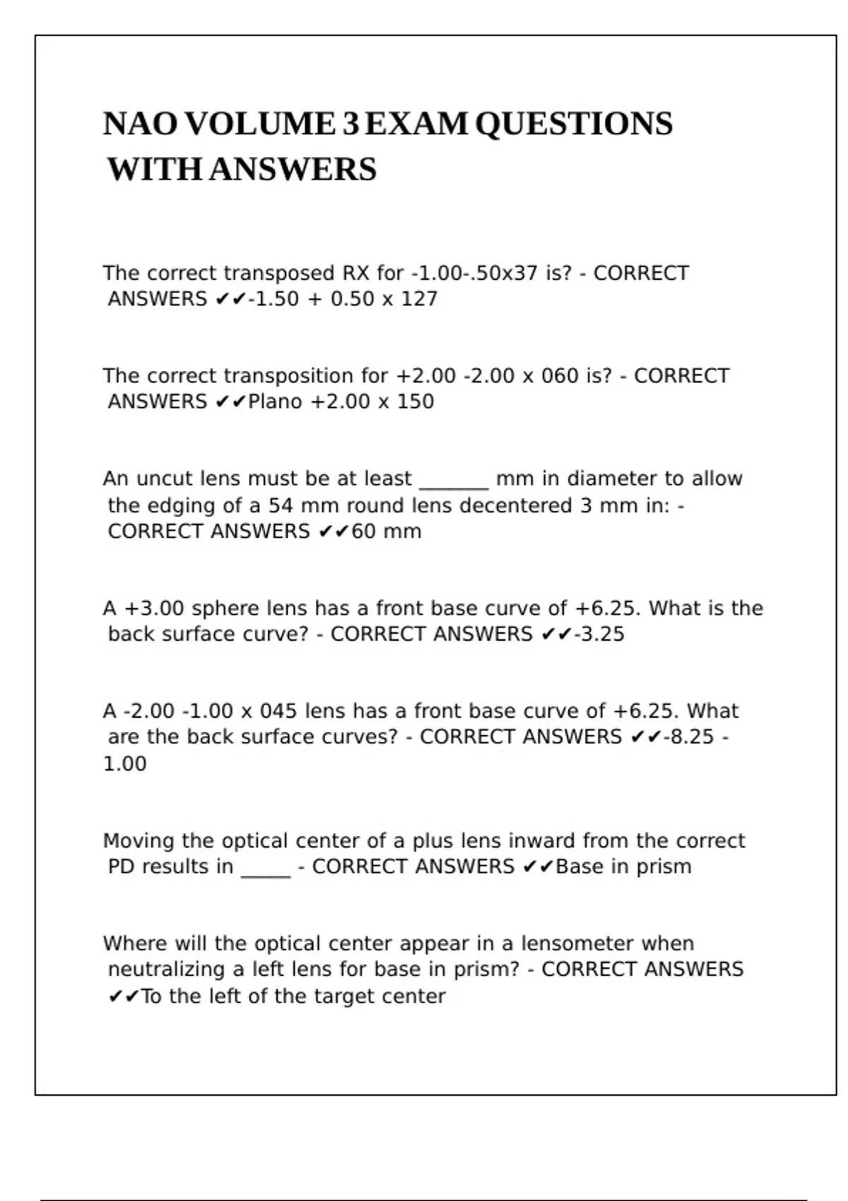 NAO VOLUME 3 EXAM QUESTIONS WITH ANSWERS - NAO OCPP - Stuvia US