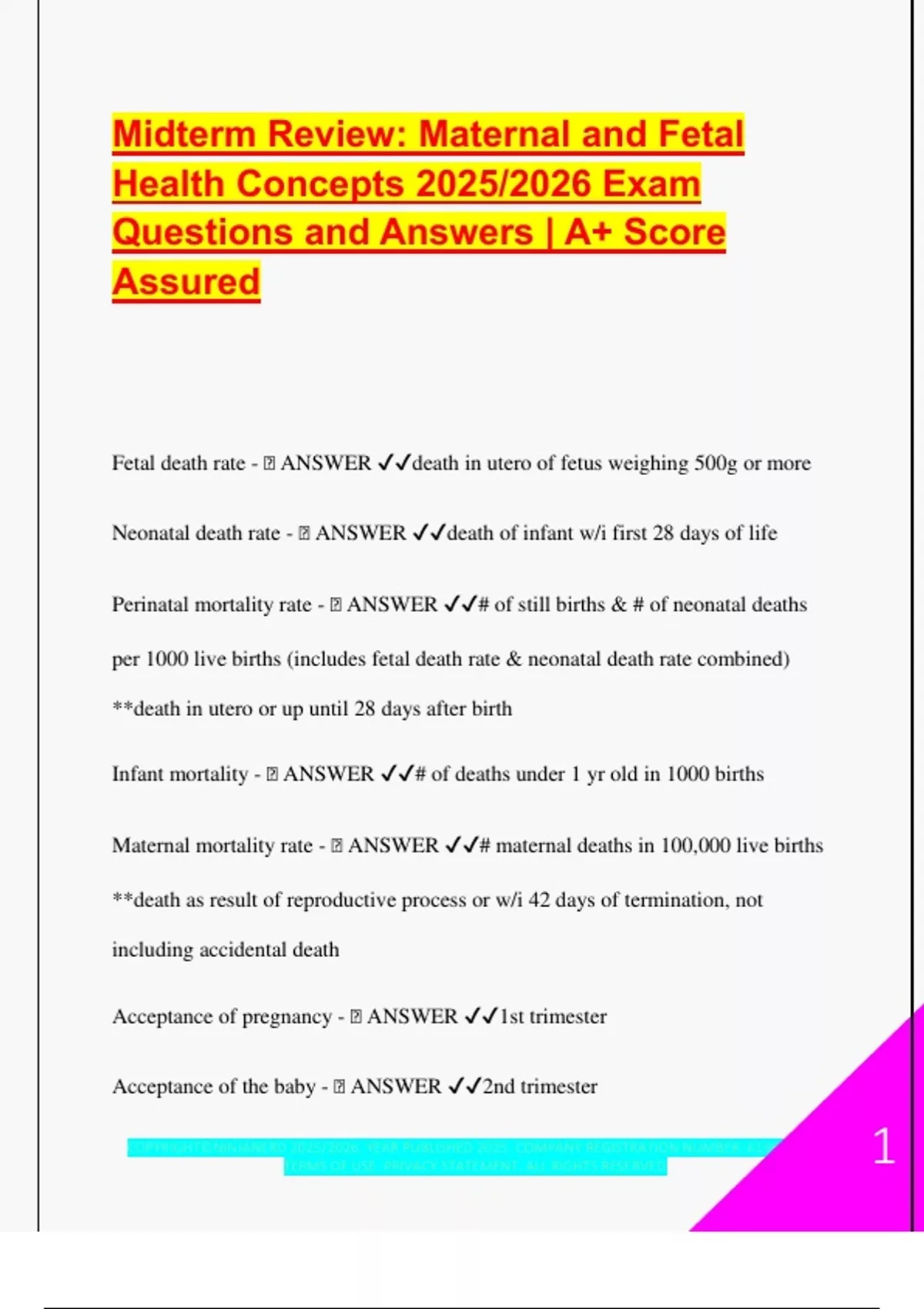 Midterm Review: Maternal and Fetal Health Concepts 2025/2026 Exam ...
