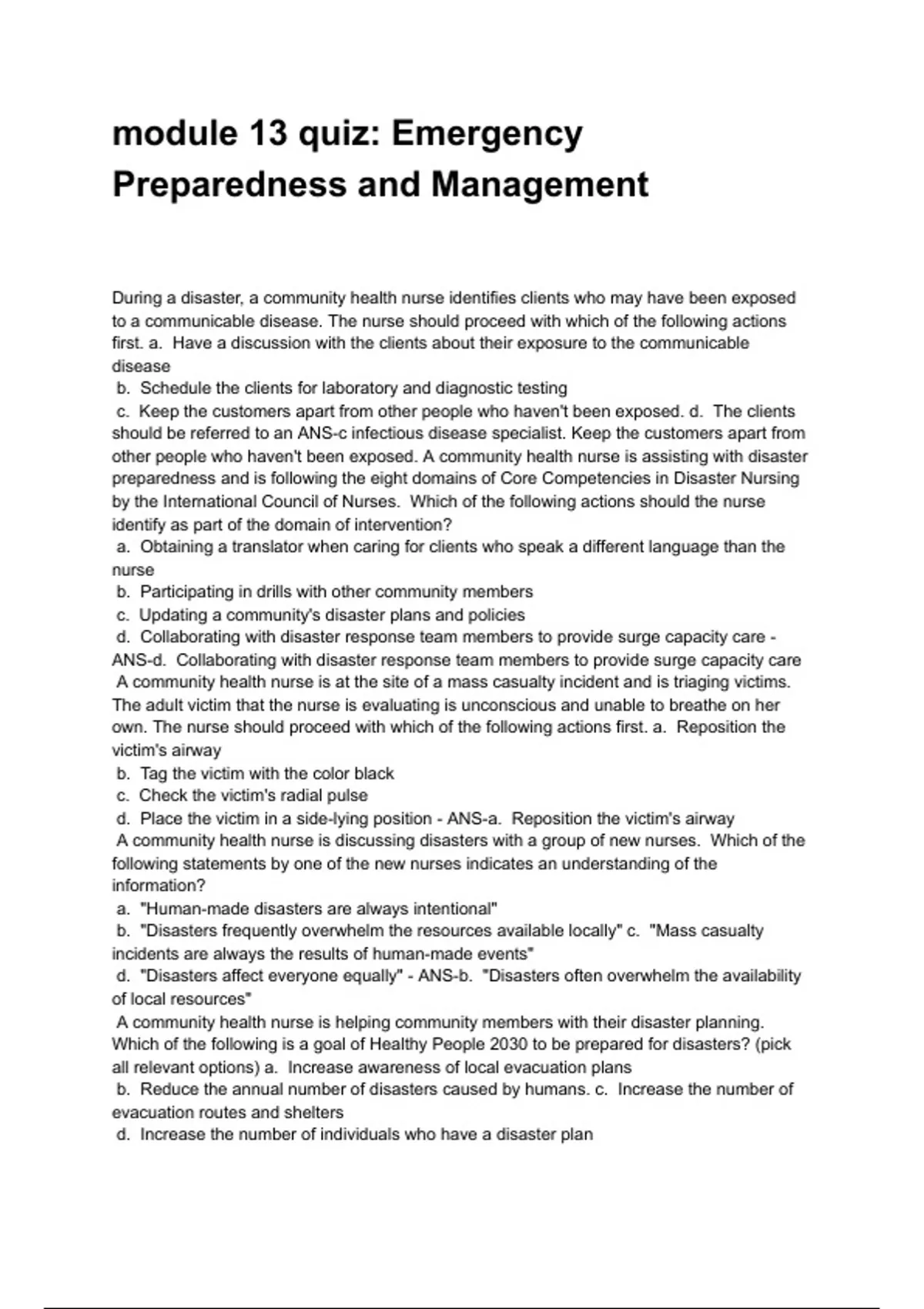 module 13 quiz: Emergency Preparedness and Management NEWEST 2025/2026 ...