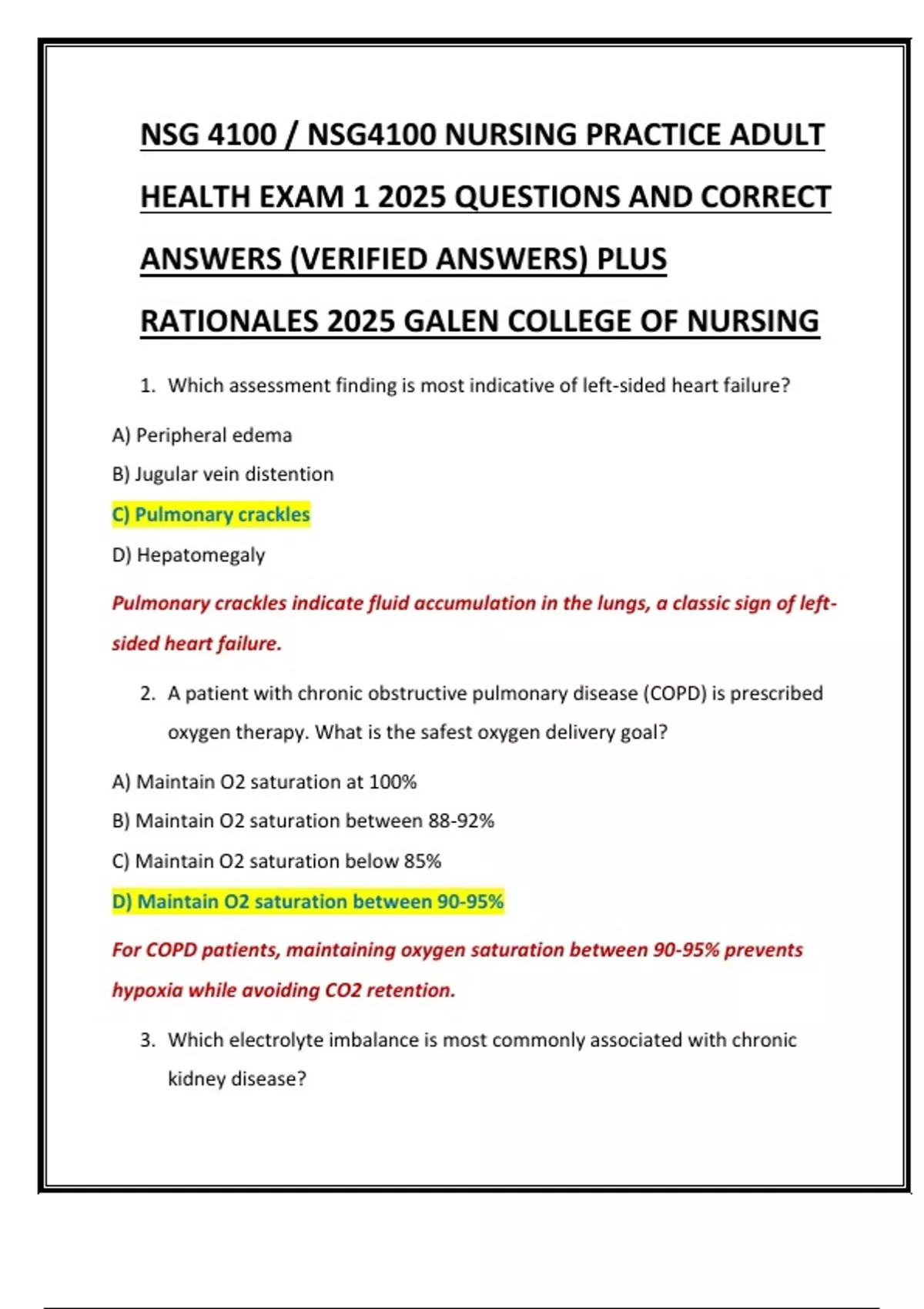 NSG 4100 / NSG4100 NURSING PRACTICE ADULT HEALTH EXAM 1 2025 QUESTIONS ...